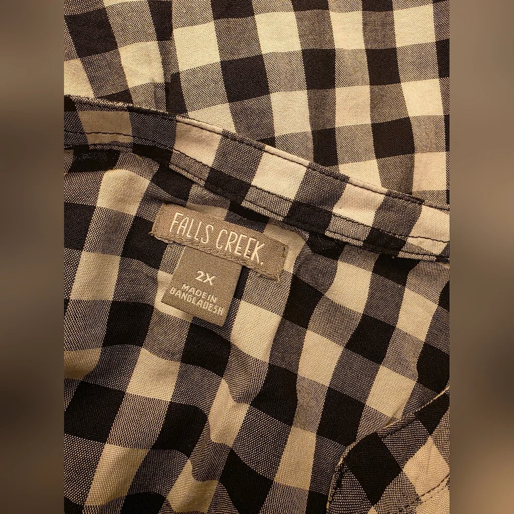 Black and White Gingham Button-Front Peplum Shirt Top Cotton Rayon Women's 2x - Picture 5 of 8